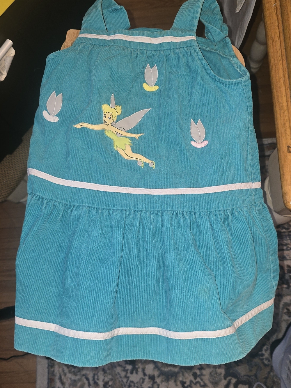 Vintage 90s Disney Classic Film Characters Tinkerbell Corduroy Dress Size 5 VTG